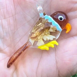 Precious Amber Murano Glass Bird Parrot Parakeet Necklace Pendant NWT
